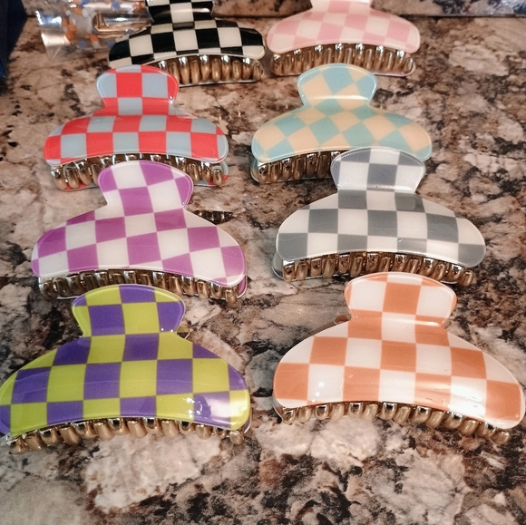 Miaoto Checkered Hair Clips Set All Brand New Multiple Colors - Picture 3 of 5